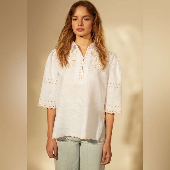 TRESSE EMBROIDERED LINEN BLOUSE